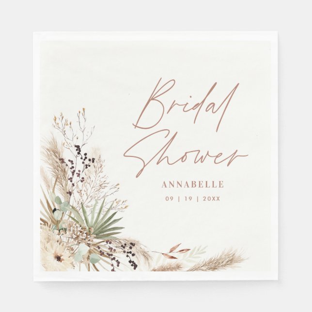 Serviette En Papier herbe de pampa moderne boho élégante pour la douch (Devant)