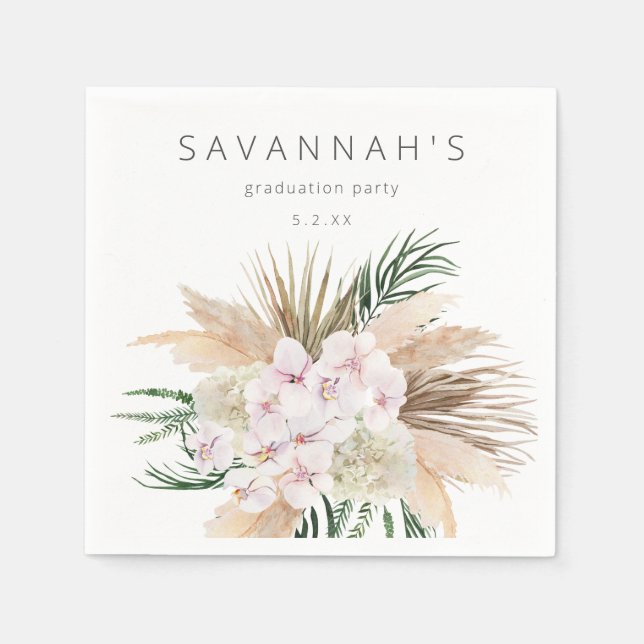 Serviette En Papier Herbe de Pampas Bohème Fleurale Nom ou Monogramme  (Devant)