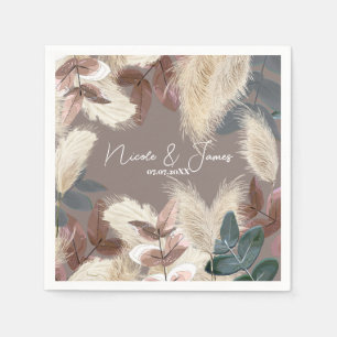 Serviette En Papier Herbe des Pampas & Feuilles Mariage Bohème Terreux