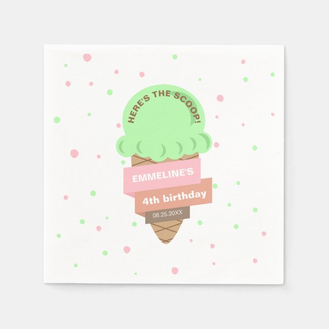 Serviette En Papier Here's The Scoop Mint Ice Cream Sweet Birthday (Devant)