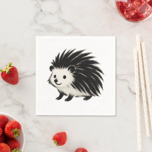 Serviette En Papier Hérisson Minimaliste – Dessin Animal à l'Encre Noi