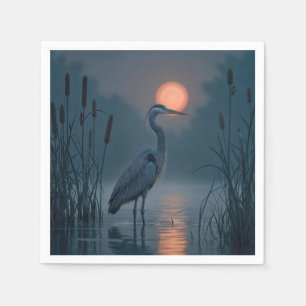 Serviette En Papier Heron Gris Avec Lune Rose