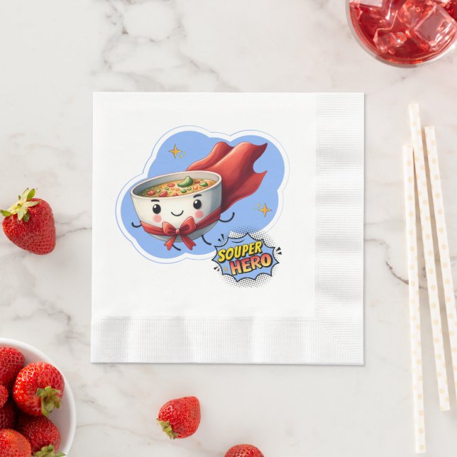Serviette En Papier Héros soupe, Super Hero Pun Soupe | (En situation)