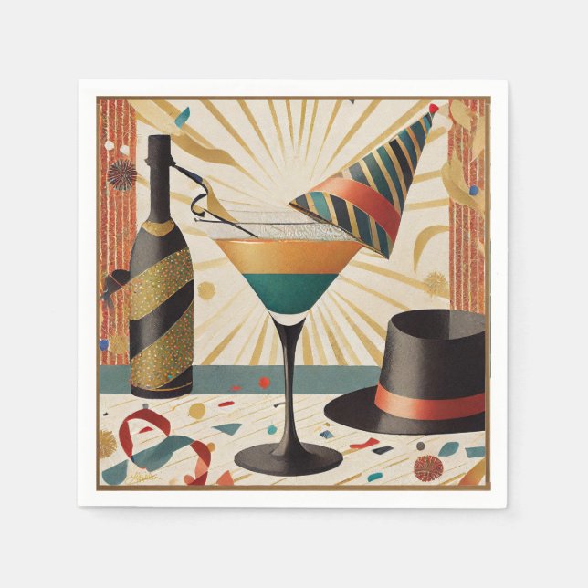 Serviette En Papier Heure Cocktail Mi-Siècle Nouvel An Design (Devant)