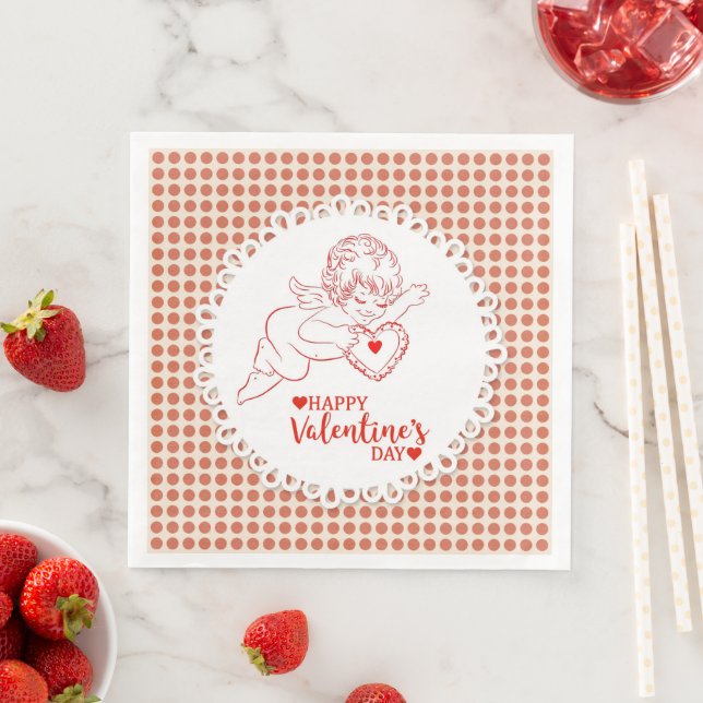 Serviette En Papier Heureuse Sainte-Valentin Cherub Cupid (En situation)
