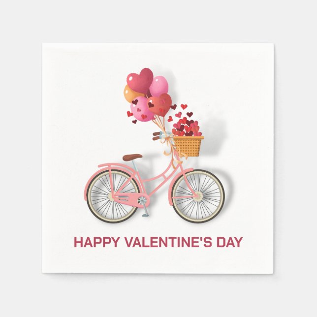 Serviette En Papier Heureuse Sainte-Valentin | Vélos et ballons (Devant)