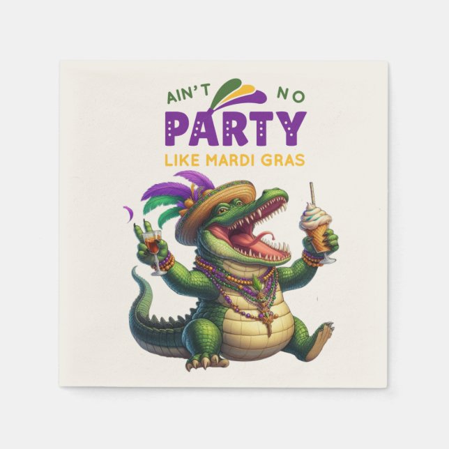 Serviette En Papier Heureux Mardi Gras Alligator (Devant)