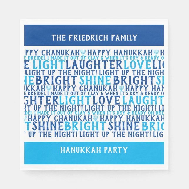 Serviette En Papier HEUREUX voeux de vacances personnalisés HANOUKKA (Devant)