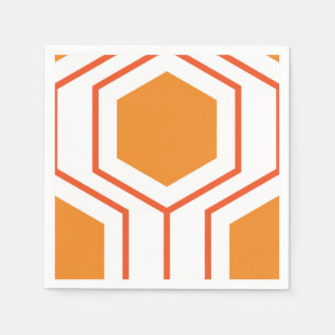 Serviette En Papier Hexagon abstract geometrical pattern en orange et