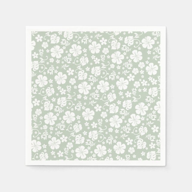 Serviette En Papier Hibiscus blanc sur Jade Light Tropical Chic (Devant)