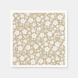 Serviette En Papier Hibiscus blanc sur Taupe Tropical Chic