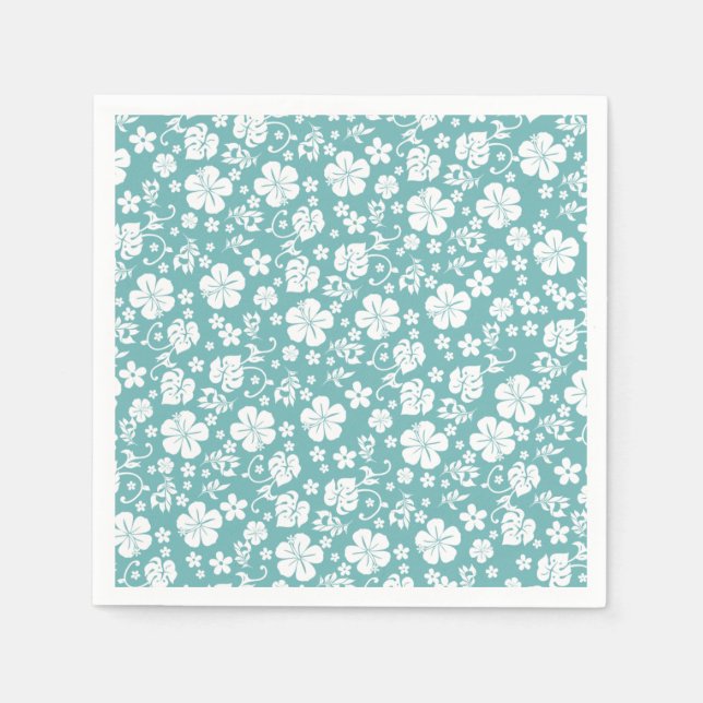 Serviette En Papier Hibiscus blanc sur Turquoise Tropical Chic (Devant)