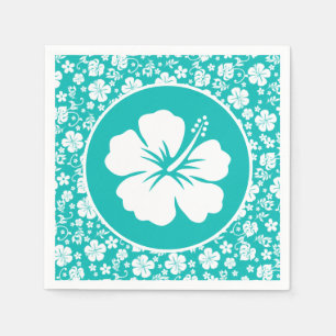 Serviette En Papier Hibiscus blanc tropical sur Turquoise