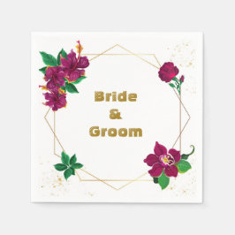 Serviette En Papier hibiscus bordeaux fleurs vert feuille mariage