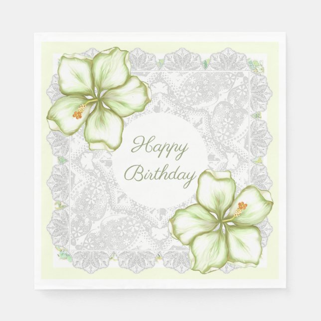 Serviette En Papier Hibiscus & dentelle BLANC (Devant)