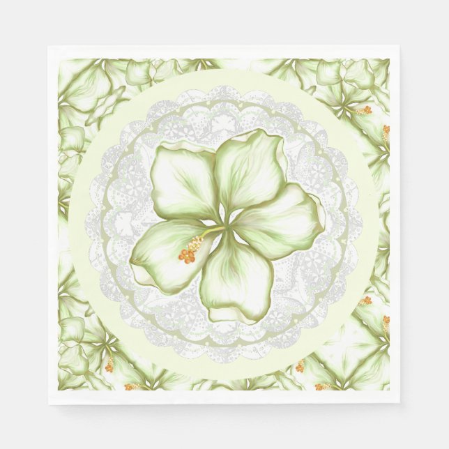 Serviette En Papier Hibiscus & dentelle BLANC (Devant)
