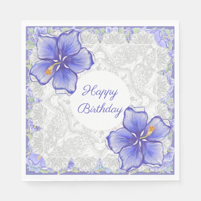 Serviette En Papier Hibiscus & dentelle BLEU (Devant)