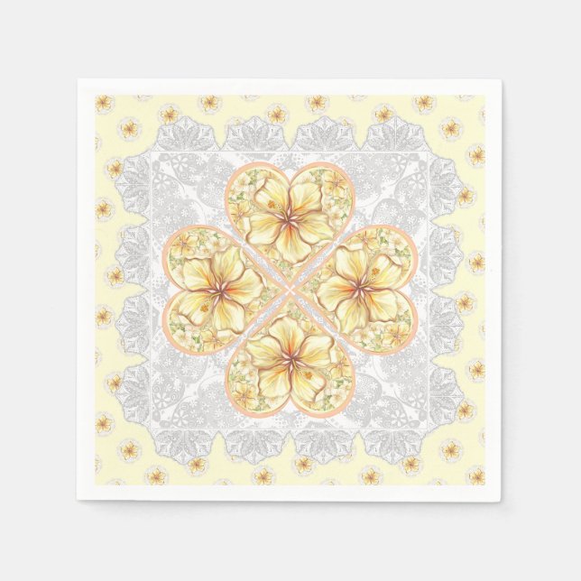 Serviette En Papier Hibiscus & dentelle JAUNE (Devant)