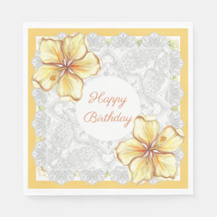 Serviette En Papier Hibiscus & dentelle JAUNE