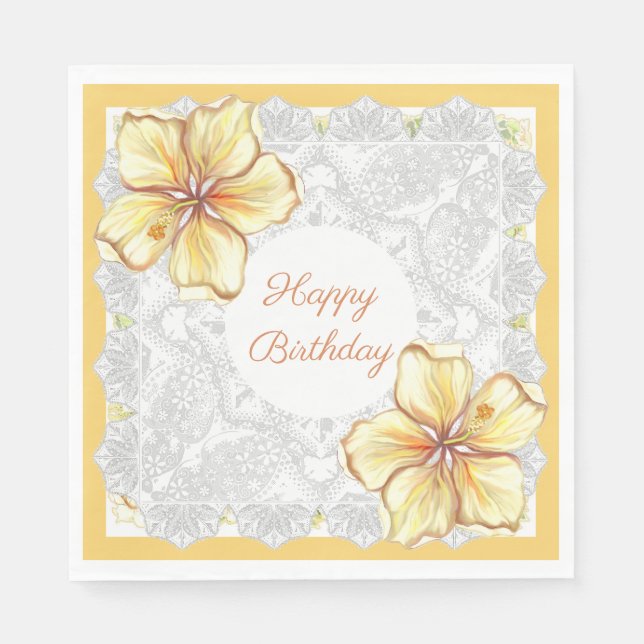 Serviette En Papier Hibiscus & dentelle JAUNE (Devant)