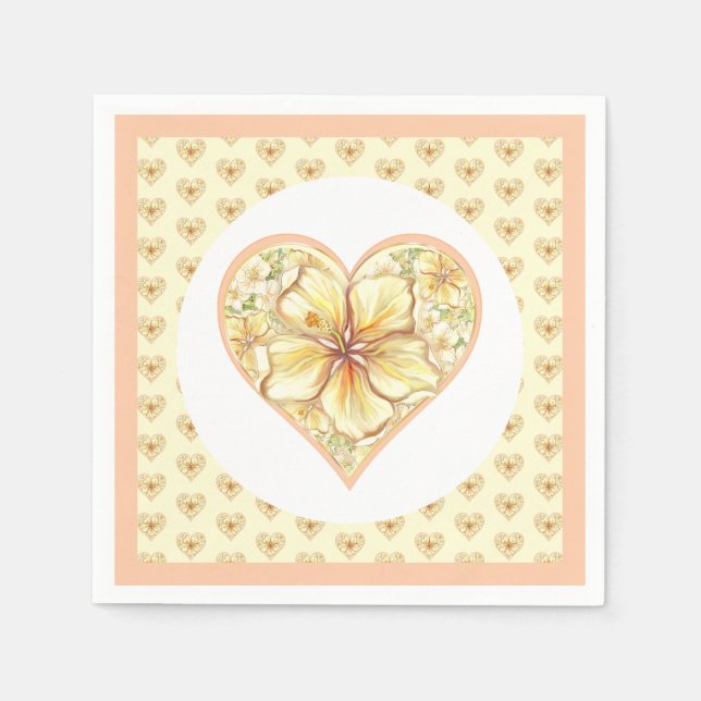 Serviette En Papier Hibiscus & dentelle JAUNE (Devant)