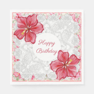 Serviette En Papier Hibiscus & dentelle RED