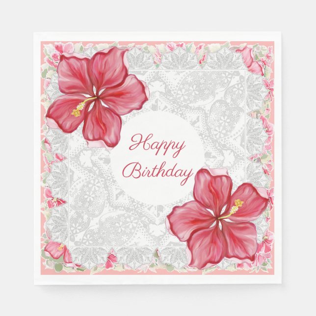 Serviette En Papier Hibiscus & dentelle RED (Devant)