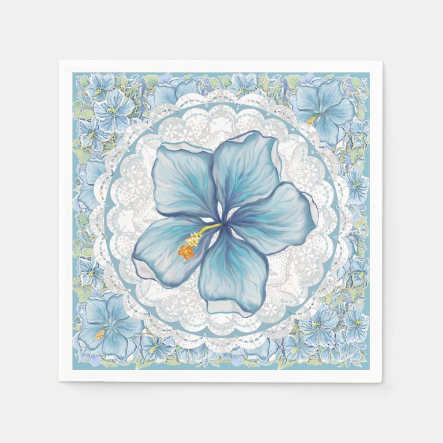 Serviette En Papier Hibiscus & dentelle TURQUOISE (Devant)