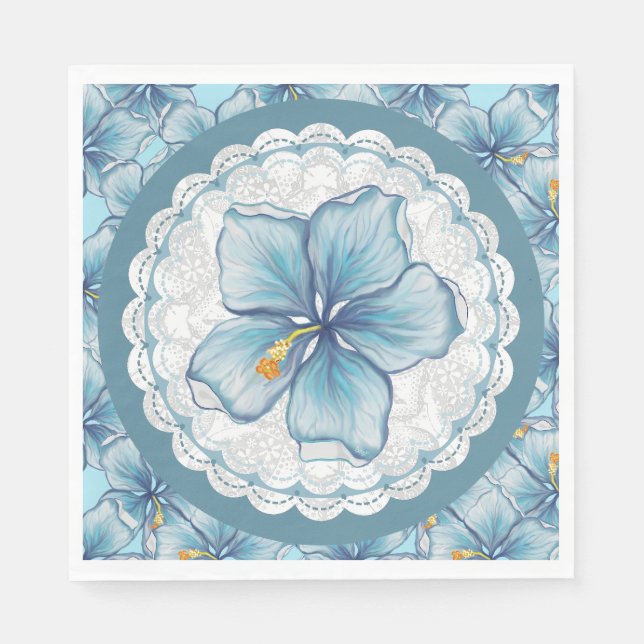 Serviette En Papier Hibiscus & dentelle TURQUOISE (Devant)