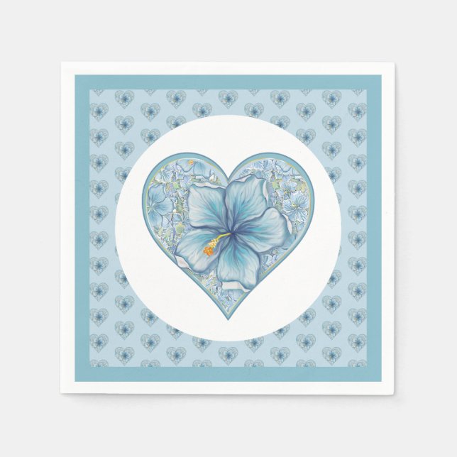 Serviette En Papier Hibiscus & dentelle TURQUOISE (Devant)