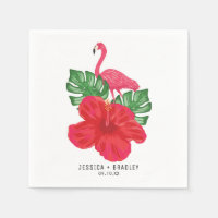 Hibiscus & Flamant rose Tropical Mariage papier se