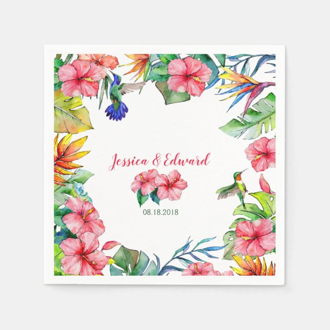 Serviette En Papier Hibiscus floral tropical Mariage hawaïen (Devant)