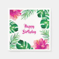 Hibiscus rose et Feuilles tropicaux 2 fêtes