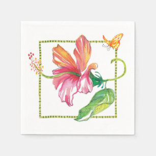 Serviette En Papier Hibiscus rose Tropical Fleur Orange Papillon