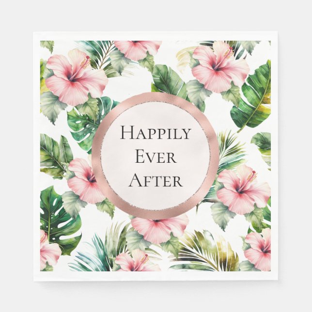 Serviette En Papier Hibiscus rose tropical Mariage floral (Devant)