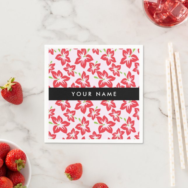 Serviette En Papier Hibiscus Rouge, Fleurs Rouges, Votre Nom (En situation)