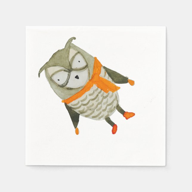 Serviette En Papier Hibou des amis de la forêt (Devant)