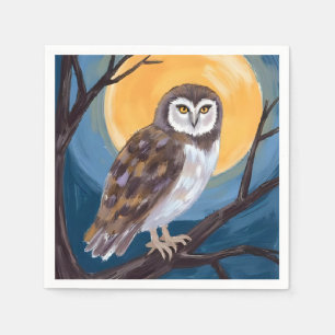 Serviette En Papier Hibou Effrayant   Pleine Lune Joyeux Halloween