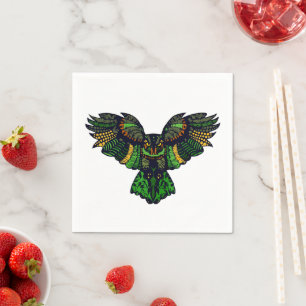 Serviette En Papier Hibou émeraude majestueux