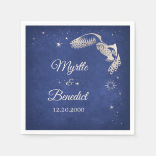 Serviette En Papier Hibou Étoiles Assistant Mariage magique bleu servi