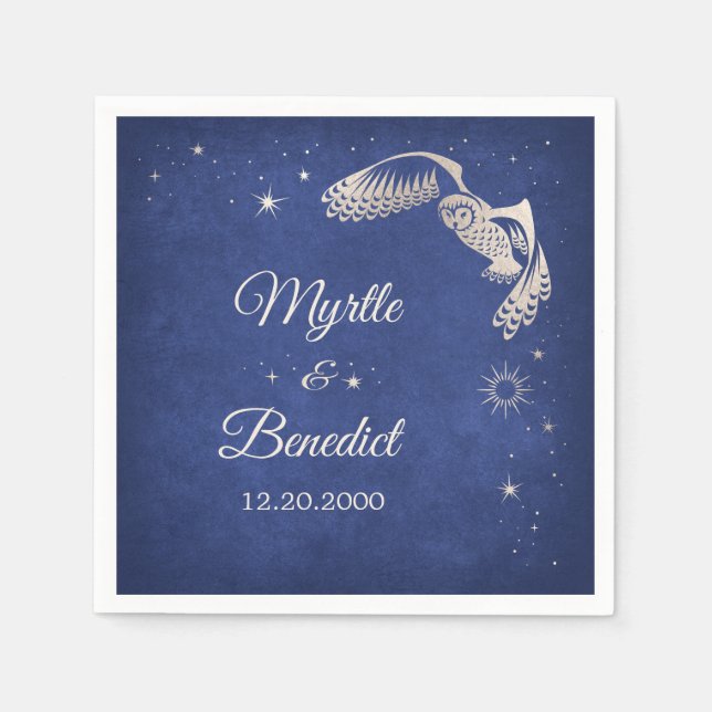 Serviette En Papier Hibou Étoiles Assistant Mariage magique bleu servi (Devant)