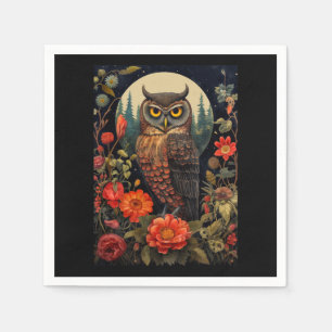 Serviette En Papier Hibou la nuit avec une pleine lune
