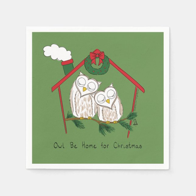 Serviette En Papier Hibou Noël mignon Enfants (Devant)