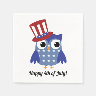 Serviette En Papier Hibou patriotique mignon avec le quatrième de