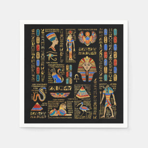 Serviette En Papier Hiéroglyphes et divinités égyptiennes sur le noir