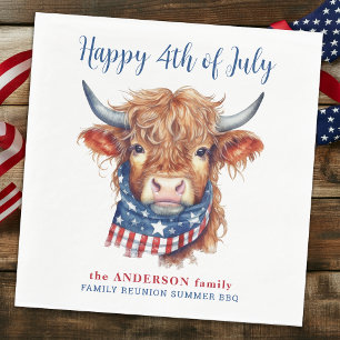 Serviette En Papier Highland Cow 4 juillet rouge blanc bleu bleu patri