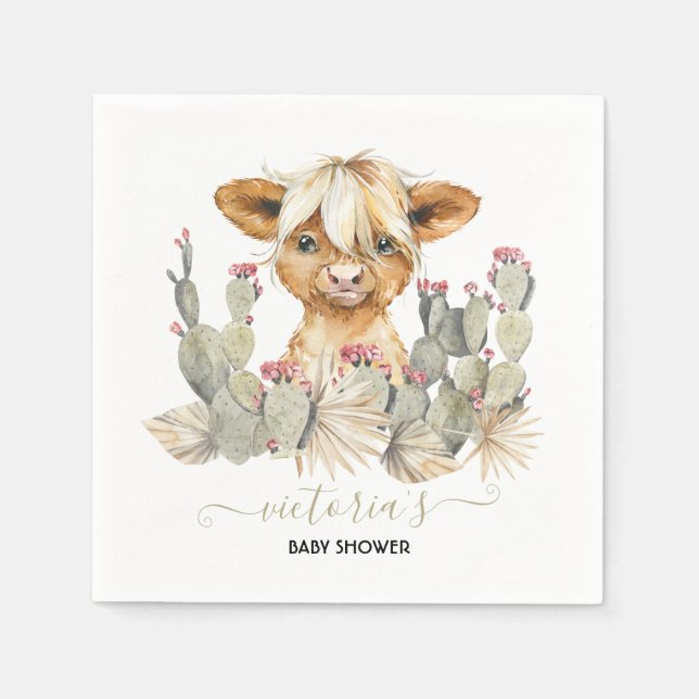 Serviette En Papier Highland Cow Baby shower Cactus (Devant)
