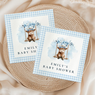 Serviette En Papier Highland Cow Blue Boy Baby Shower