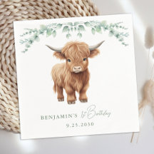 Highland Cow Boho Green Farm Animal Anniversaire