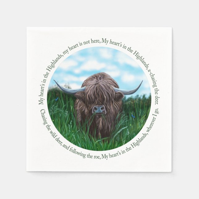Serviette En Papier Highland Cow, My Heart's In The Highlands (Devant)